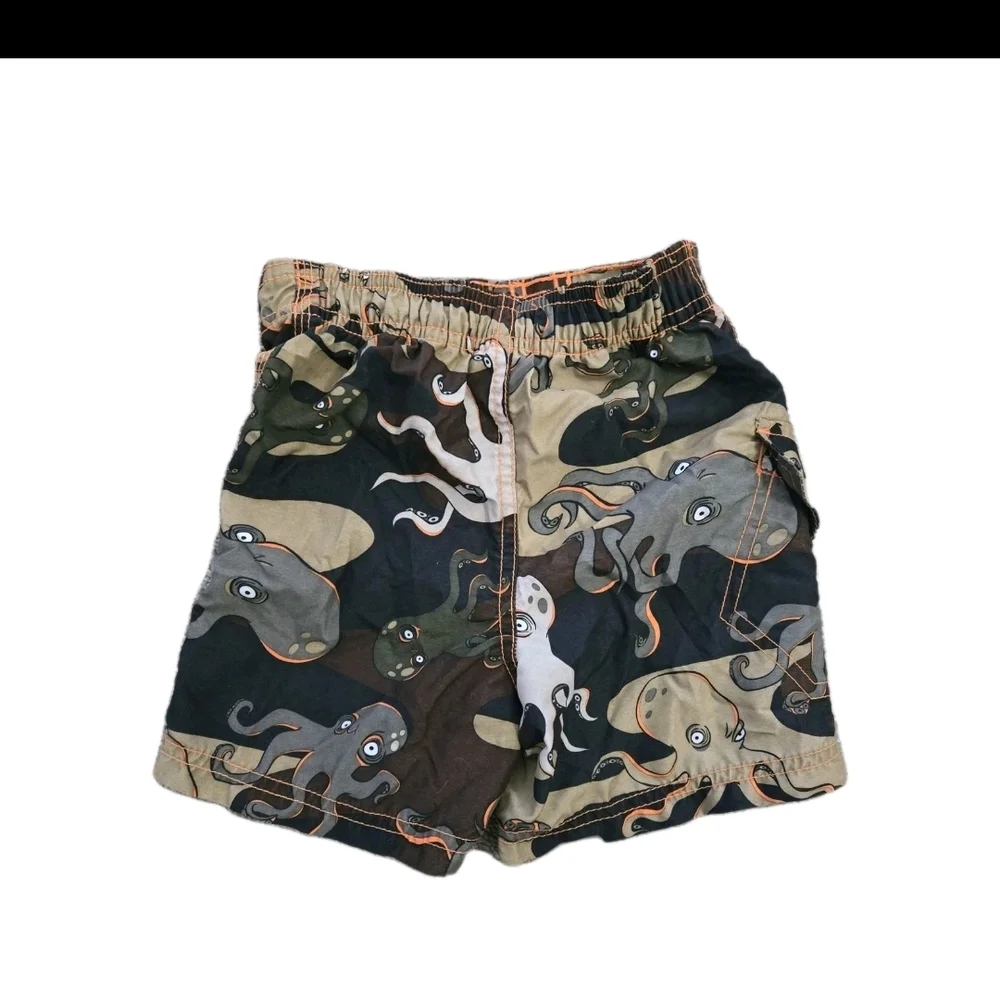 Toddler Boy Octopus Camo Swim Trunks 2T Orange Drawstring Mesh Lining Beach